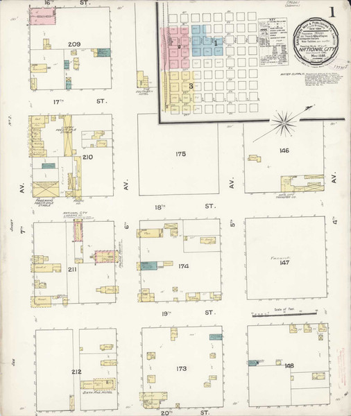 San Diego - National City California 1888 - Fire Insurance Index - Old Map Reprint