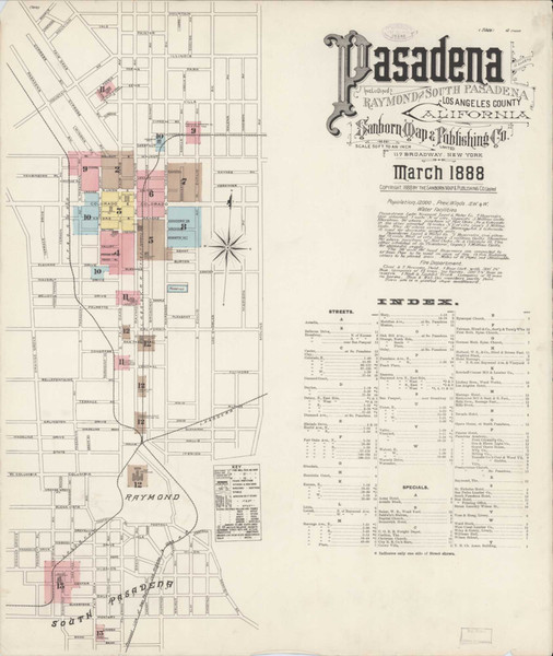 Los Angeles - Pasadena California 1888 - Fire Insurance Index - Old Map Reprint