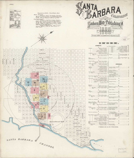 Santa Barbara California 1888 - Fire Insurance Index - Old Map Reprint