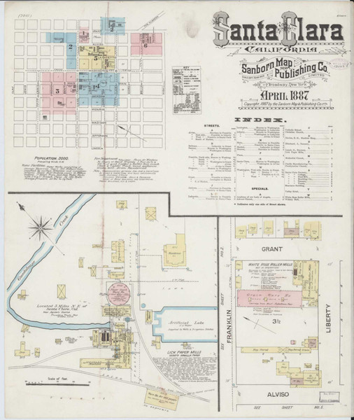 Santa Clara California 1887 - Fire Insurance Index - Old Map Reprint