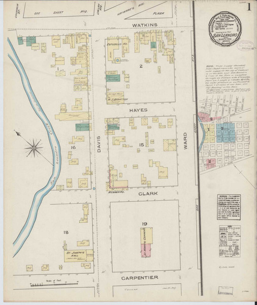 San Leandro California 1885 - Fire Insurance Index - Old Map Reprint