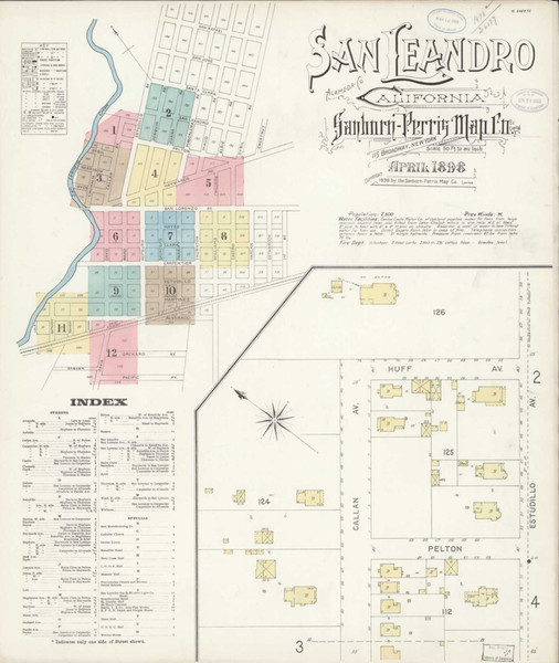 San Leandro California 1898 - Fire Insurance Index - Old Map Reprint