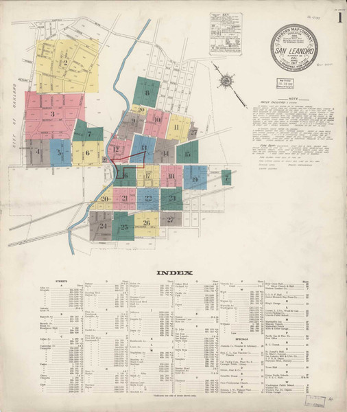 San Leandro California 1917 - Fire Insurance Index - Old Map Reprint
