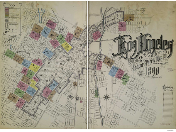 Los Angeles California 1890 V2 - Fire Insurance Index - Old Map Reprint Los Angeles California 1890 V2 - Fire Insurance Index - Old Map Reprint