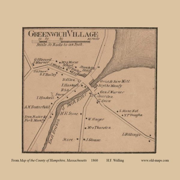 Greenwich Villages, Greenwich, Massachusetts 1860 Old Town Map Custom Print - Hampshire Co.
