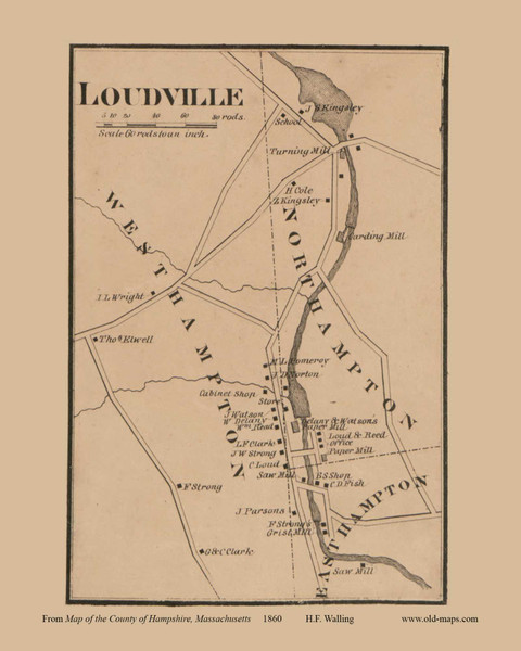 Loudville Village, Northampton, Massachusetts 1860 Old Town Map Custom Print - Hampshire Co.