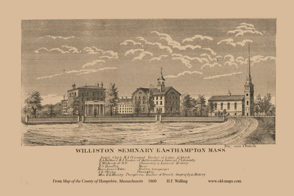 Williston Seminary, Easthampton, Massachusetts 1860 Old Town Map Custom Print - Hampshire Co.