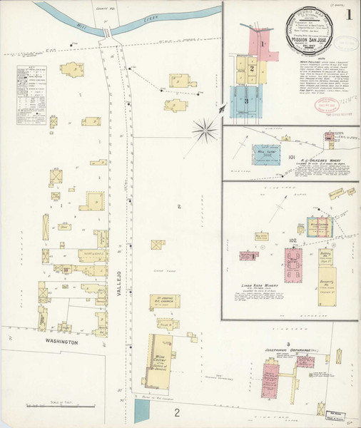 Fremont - Mission San Jose California 1897 - Fire Insurance Index - Old Map Reprint