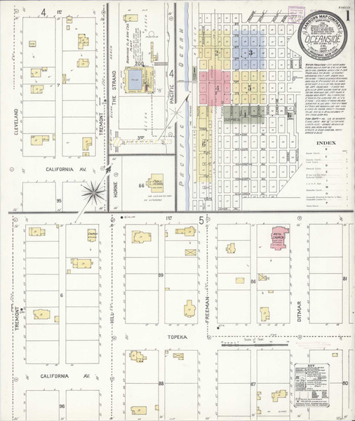 San Diego - Oceanside California 1907 - Fire Insurance Index - Old Map Reprint San Diego - Oceanside California 1907 - Fire Insurance Index - Old Map Reprint