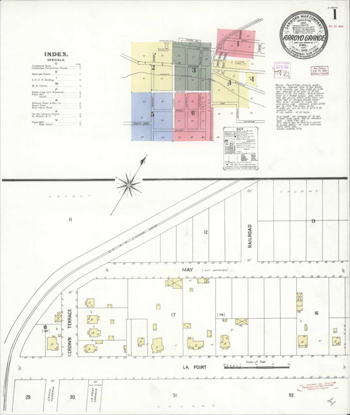Arroyo Grande California 1909 - Fire Insurance Index - Old Map Reprint