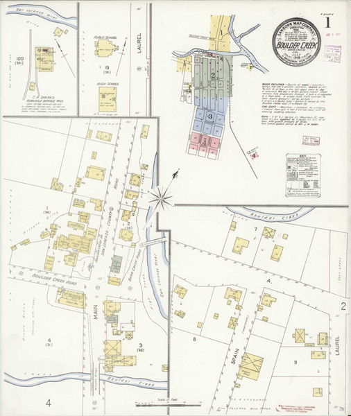 Boulder Creek California 1908 - Fire Insurance Index - Old Map Reprint