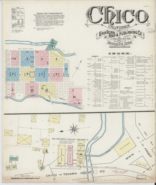 Chico California 1886 - Fire Insurance Index - Old Map Reprint