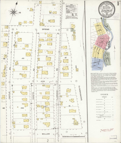 Dunsmuir California 1907 - Fire Insurance Index - Old Map Reprint