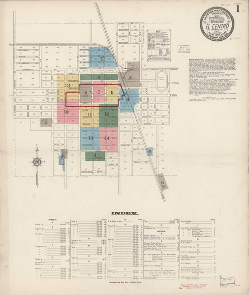 El Centro California 1914 - Fire Insurance Index - Old Map Reprint El Centro California 1914 - Fire Insurance Index - Old Map Reprint