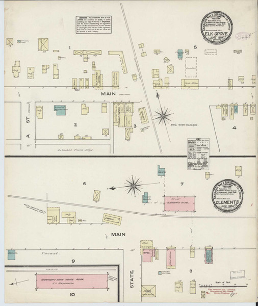 Elk Grove California 1884 - Fire Insurance Index - Old Map Reprint