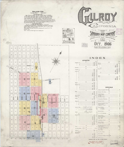 Gilroy California 1906 - Fire Insurance Index - Old Map Reprint