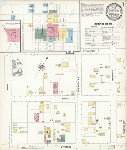 Los Angeles - Anaheim California 1894 - Fire Insurance Index - Old Map Reprint Los Angeles - Anaheim California 1894 - Fire Insurance Index - Old Map Reprint