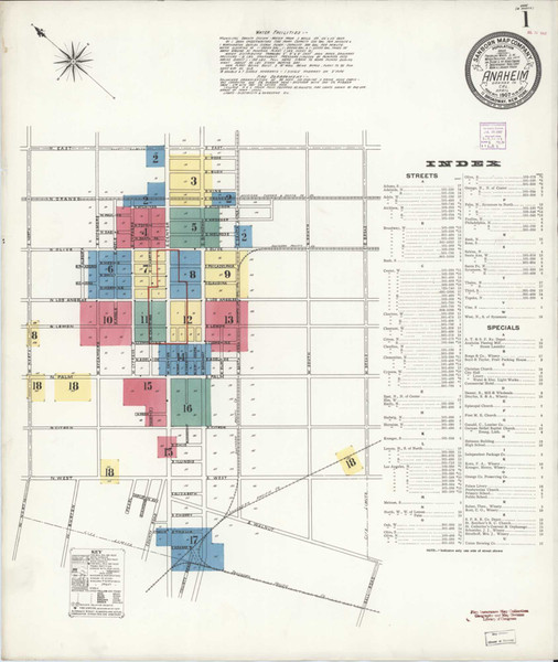 Los Angeles - Anaheim California 1907 - Fire Insurance Index - Old Map Reprint Los Angeles - Anaheim California 1907 - Fire Insurance Index - Old Map Reprint