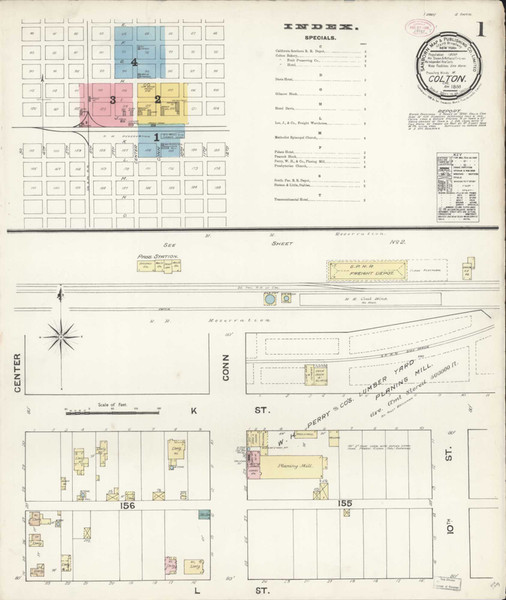 Los Angeles - Colton California 1888 - Fire Insurance Index - Old Map Reprint Los Angeles - Colton California 1888 - Fire Insurance Index - Old Map Reprint