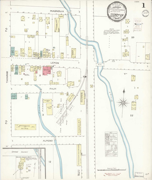 Los Angeles - Compton California 1900 - Fire Insurance Index - Old Map Reprint Los Angeles - Compton California 1900 - Fire Insurance Index - Old Map Reprint