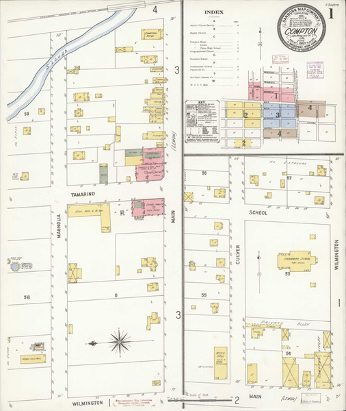 Los Angeles - Compton California 1907 - Fire Insurance Index - Old Map Reprint Los Angeles - Compton California 1907 - Fire Insurance Index - Old Map Reprint