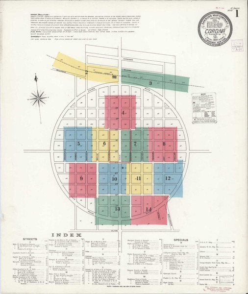 Los Angeles - Corona California 1907 - Fire Insurance Index - Old Map Reprint Los Angeles - Corona California 1907 - Fire Insurance Index - Old Map Reprint