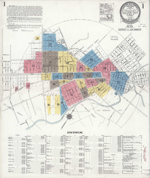 Los Angeles - Culver City California 1924 - Fire Insurance Index - Old Map Reprint Los Angeles - Culver City California 1924 - Fire Insurance Index - Old Map Reprint