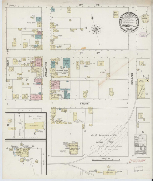 Los Angeles - Downey California 1887 - Fire Insurance Index - Old Map Reprint Los Angeles - Downey California 1887 - Fire Insurance Index - Old Map Reprint