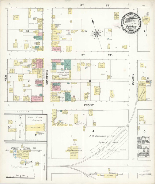 Los Angeles - Downey California 1891 - Fire Insurance Index - Old Map Reprint Los Angeles - Downey California 1891 - Fire Insurance Index - Old Map Reprint