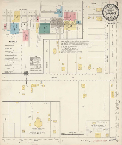 Los Angeles - Gardena California 1912 - Fire Insurance Index - Old Map Reprint Los Angeles - Gardena California 1912 - Fire Insurance Index - Old Map Reprint