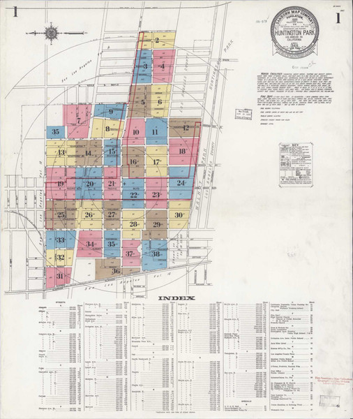 Los Angeles - Huntington Park California 1924 - Fire Insurance Index - Old Map Reprint