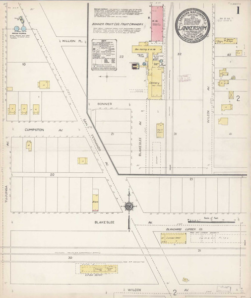 Los Angeles - Lankershim California 1912 - Fire Insurance Index - Old Map Reprint
