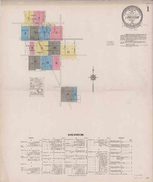 Los Angeles - Lankershim California 1922 - Fire Insurance Index - Old Map Reprint Los Angeles - Lankershim California 1922 - Fire Insurance Index - Old Map Reprint