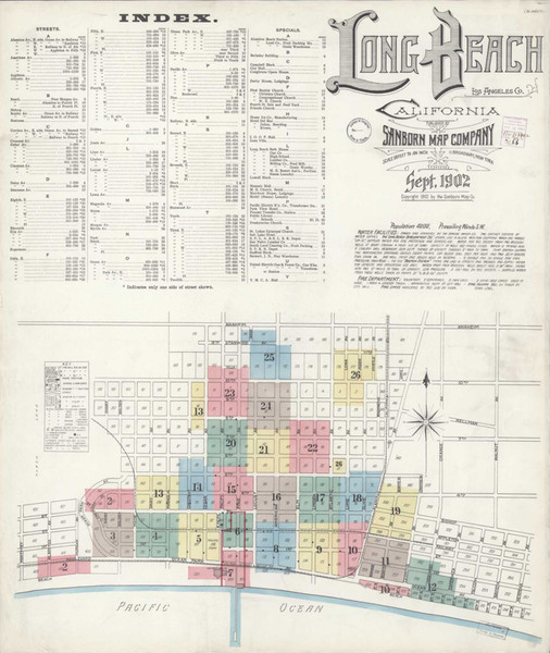 Los Angeles - Long Beach California 1902 - Fire Insurance Index - Old Map Reprint
