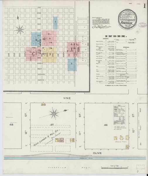 Los Angeles - Riverside California 1887 - Fire Insurance Index - Old Map Reprint Los Angeles - Riverside California 1887 - Fire Insurance Index - Old Map Reprint