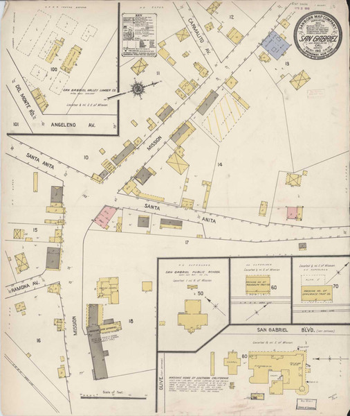 Los Angeles - San Gabriel California 1910 - Fire Insurance Index - Old Map Reprint