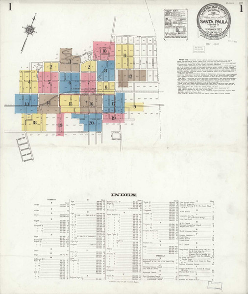 Los Angeles - Santa Paula California 1923 - Fire Insurance Index - Old Map Reprint Los Angeles - Santa Paula California 1923 - Fire Insurance Index - Old Map Reprint