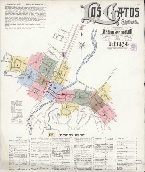 Los Gatos California 1904 - Fire Insurance Index - Old Map Reprint