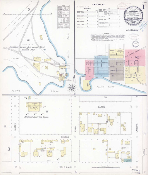 Mendocino California 1898 - Fire Insurance Index - Old Map Reprint