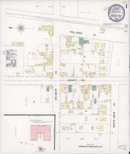 Menlo Park California 1891 - Fire Insurance Index - Old Map Reprint