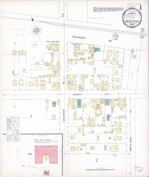 Menlo Park California 1897 - Fire Insurance Index - Old Map Reprint