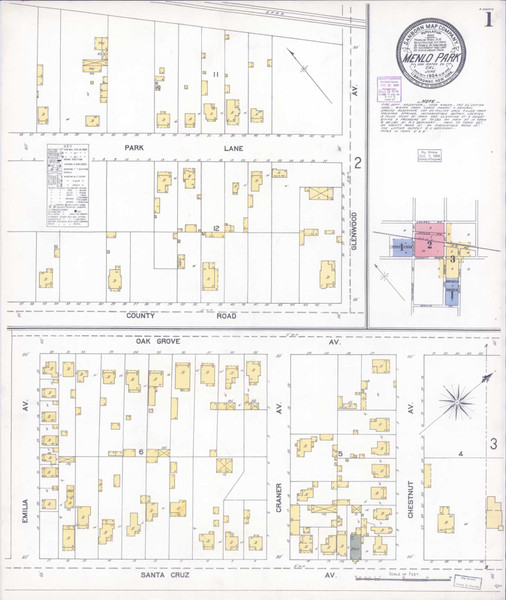Menlo Park California 1904 - Fire Insurance Index - Old Map Reprint