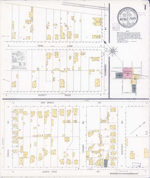 Menlo Park California 1908 - Fire Insurance Index - Old Map Reprint