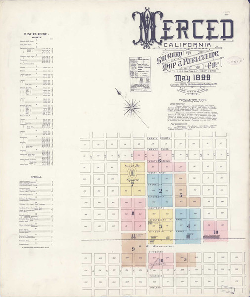 Merced California 1888 - Fire Insurance Index - Old Map Reprint