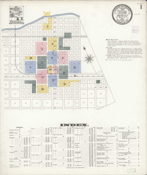 Merced California 1907 - Fire Insurance Index - Old Map Reprint