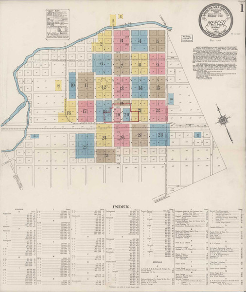 Merced California 1922 - Fire Insurance Index - Old Map Reprint