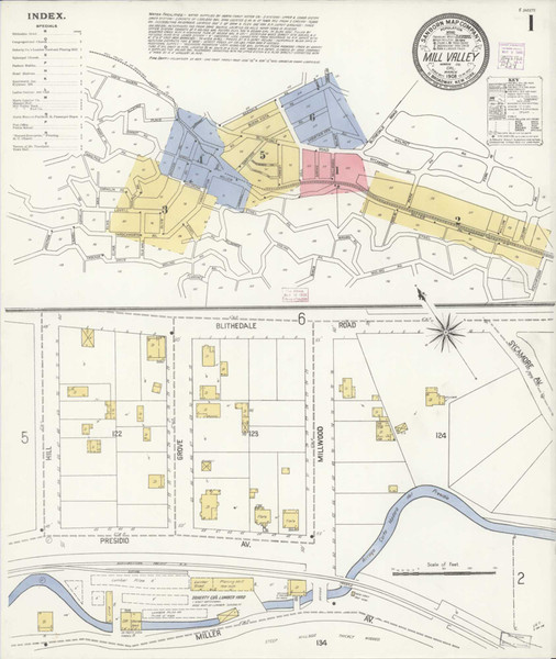 Mill Valley California 1908 - Fire Insurance Index - Old Map Reprint