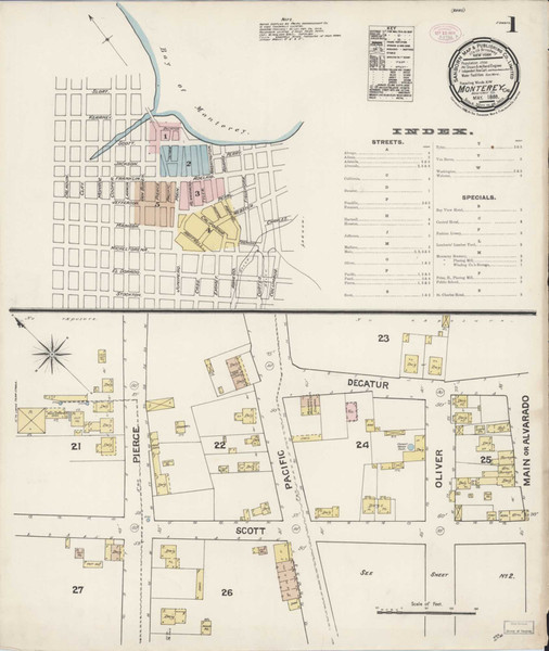 Monterey California 1888 - Fire Insurance Index - Old Map Reprint