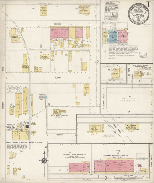 Parlier California 1919 - Fire Insurance Index - Old Map Reprint
