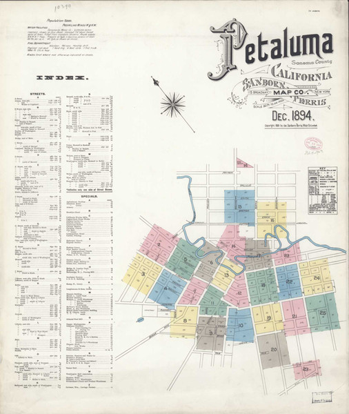 Petaluma California 1894 - Fire Insurance Index - Old Map Reprint